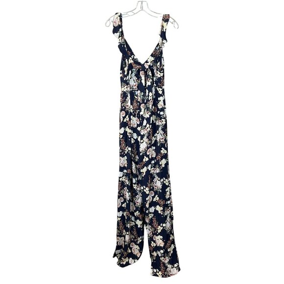 Zara Woman Floral Jumpsuit Ruffle Shoulder Tie Back Wide Leg Med NWT - Picture 4 of 9